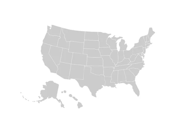 Blank simile mappa USA isolata su sfondo bianco. Paese degli Stati Uniti d'America. Modello vettoriale per sito web, design, copertina, infografica. Illustrazione grafica. — Vettoriale Stock