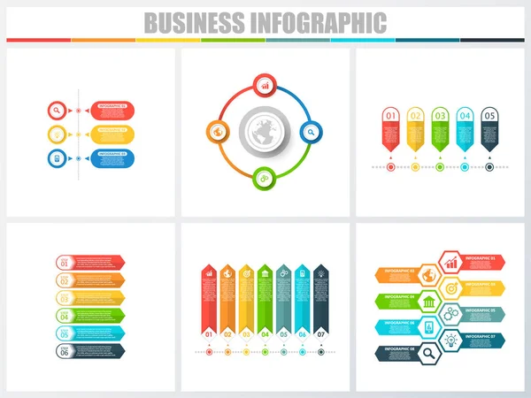 Abstrakte Infografiken nummerieren Optionen Vorlage 3, 4, 5, 6, 7, 8. Vektorillustration. kann für Workflow-Layout, Diagramm, Strategie Business Step-Optionen, Banner und Web-Design-Set verwendet werden. — Stockvektor