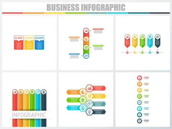 Abstract infographics number options template 3, 4, 5, 6, 7, 8. Vector illustration. Can be used for workflow layout, diagram, strategy business step options, banner and web design set. — Stock Vector