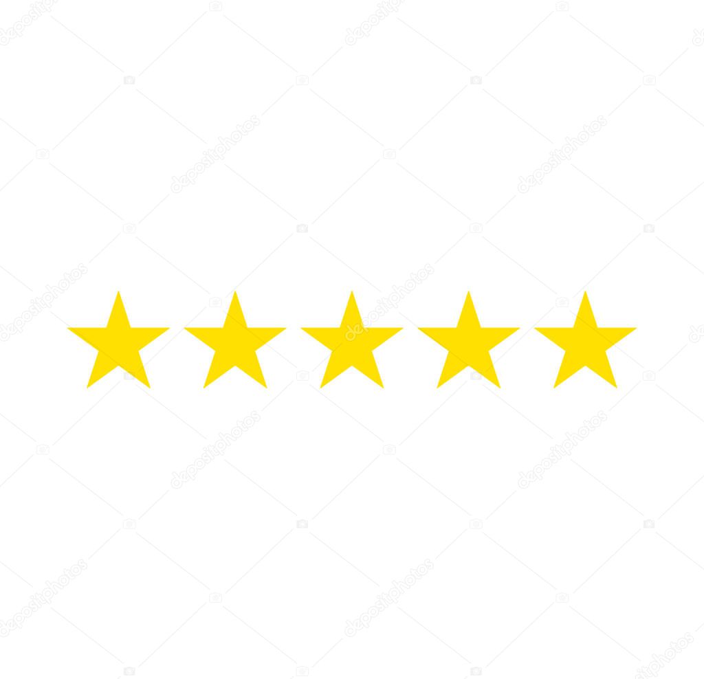 Five stars rating. Star icon. Feedback consumer or customer review evaluation banner, satisfaction level and critic icon concept. Vector illustration. Stars icon.