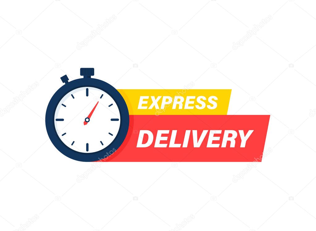 Express delivery icon. Timer and express delivery inscription vector illustration isolated on white background
