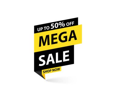 Satış etiketi. Özel teklif, büyük satış, indirim, en iyi fiyat, mega satış afiş. Alışveriş veya online alışveriş. Etiket, rozet, kupon, mağaza. Vektör İllüstrasyonu.