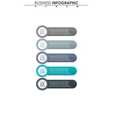 İş verileri, grafik. Grafiğin soyut öğeleri, 5 adımlı diyagram, strateji, seçenekler, parçalar veya süreçler. Sunu için vektör iş şablonu. Bilgi grafiği için yaratıcı konsept.