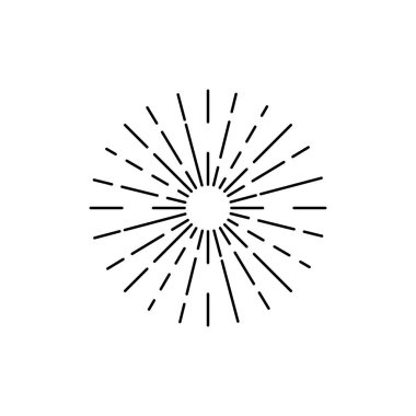 Siyah ışınları, kuvvetli güneş ışığı ve güneş ışınlarının. Tasarım öğeleri, Doğrusal çizim, vintage hippi tarzı. Vektör çizim.