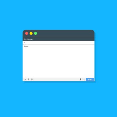 E-posta, e-posta iletisi boş pencere şablonu. E-posta boş şablon Internet posta çerçeve arabirimi için posta iletisi. Kullanıcı arabirim web panosu gönderin. Vektör çizim.