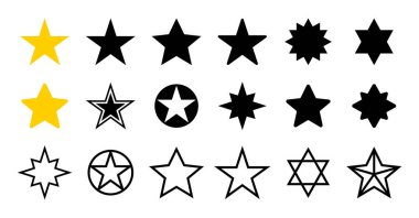 Yıldız Icons set. Beş yıldız toplama. Vektör çizim.