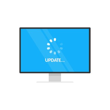 Sistem yazılımve yükseltme konseptini güncelleştirin. Monitör ekranında yükleme işlemi. Vektör çizimi.
