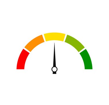 Müşteri memnuniyet ölçerini derecelendirmek. Farklı duygular. Takometrenin soyut kavram grafik öğesi, hız göstergesi, göstergeler, puan. Vektör çizimi.