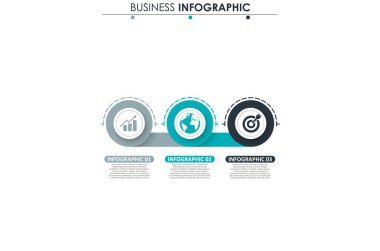 İş verileri, grafik. Grafiğin soyut öğeleri, 3 adımlı diyagram, strateji, seçenekler, parçalar veya süreçler. Sunu için vektör iş şablonu. Bilgi grafiği için yaratıcı konsept.