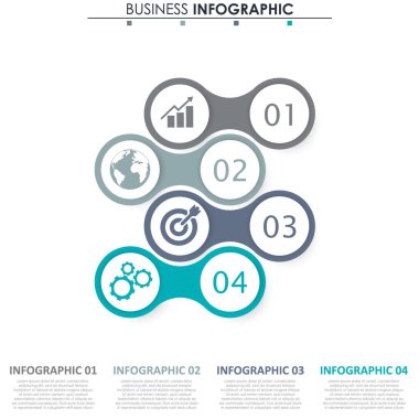 İş verileri, grafik. Grafiğin soyut öğeleri, 4 adımlı diyagram, strateji, seçenekler, parçalar veya süreçler. Sunu için vektör iş şablonu. Bilgi grafiği için yaratıcı konsept.