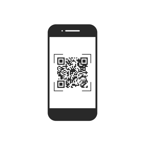 扫描 Qr 码与手机, 符号, 应用程序. 电子, 数字技术, 条码。矢量插图. — 图库矢量图片