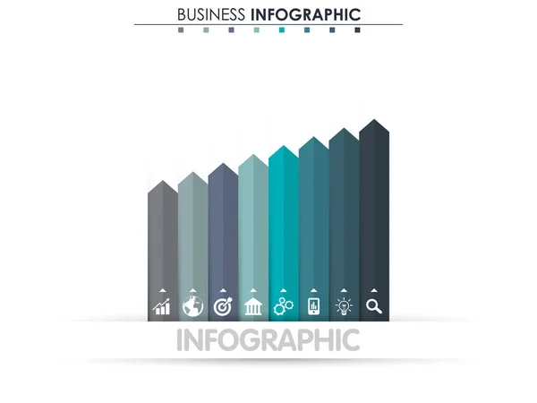 ข้อมูลทางธุรกิจ แผนภูมิกระบวนการ องค์ประกอบของกราฟ, แผนภาพที่มี 8 ขั้นตอน, ตัวเลือก, ชิ้นส่วนหรือกระบวนการ. รูปแบบธุรกิจเวกเตอร์สําหรับการนําเสนอ แนวคิดสําหรับ infographic. vector — ภาพเวกเตอร์สต็อก