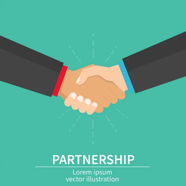 Business Partner-Handshake van zakenpartners. Succes deal, gelukkig partnerschap, Casual handshaking overeenkomst. Plat ontwerp, vector illustratie op achtergrond. — Stockvector