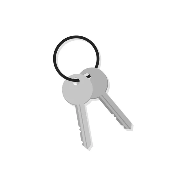 Chaves de chave prateada, porta ou cadeado na ilustração do vetor do anel chave isolado no fundo branco . — Vetor de Stock