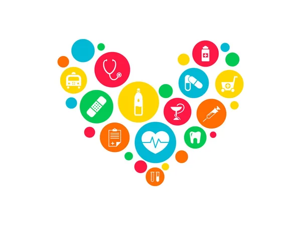Konzept für Gesundheitsmechanismen. abstrakter Hintergrund mit vernetzten Zahnrädern und Symbolen für Medizin, Gesundheit, Strategie, Pflege, Medizin, Netzwerk, soziale Medien und globale Konzepte. Vektor-Infografik. — Stockvektor
