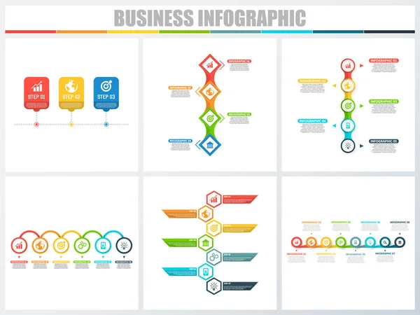 Abstrakte Infografiken nummerieren Optionen Vorlage 3, 4, 5, 6, 7, 8. Vektorillustration. kann für Workflow-Layout, Diagramm, Strategie Business Step-Optionen, Banner und Web-Design-Set verwendet werden. — Stockvektor