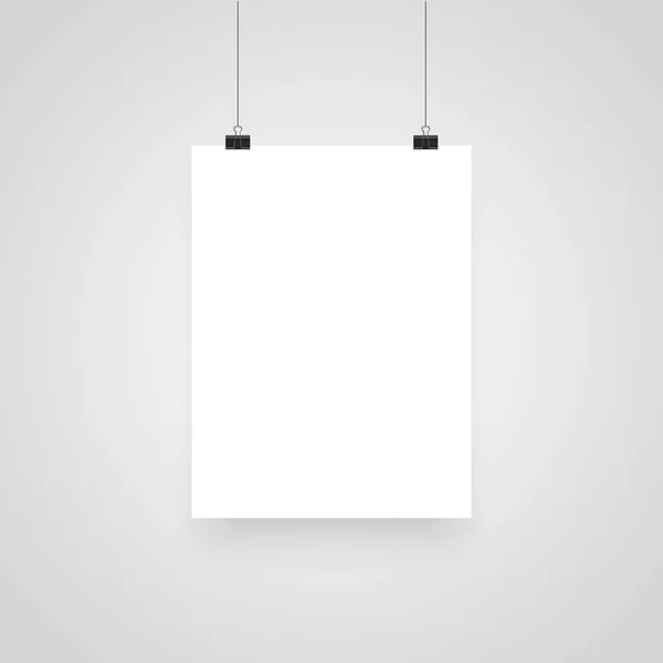 Mock-up realistisk vit affisch hängande. Videoklipp för företagspresentationer, plats för text. Tom vit affisch mall. Vektor illustration. — Stock vektor