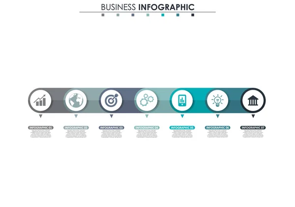 Affärsdata, diagram. Abstrakta element av graf, diagram med 7 steg, strategi, alternativ, delar eller processer. Vektor affärs mall för presentation. Kreativt koncept för infografik. — Stock vektor