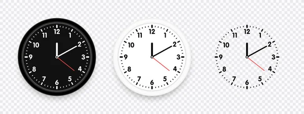 Óra ikonkészlet. Modern vektor fekete, fehér és sziluett órát átlátszó háttérrel. Vektoros illusztráció. — Stock Vector