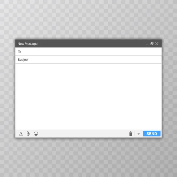 Mensagem de e-mail Janela em branco de E-mail, modelo. E-mail em branco modelo internet mail frame interface para mensagem de correio. Interface de usuário web painel enviar. Ilustração vetorial . — Vetor de Stock