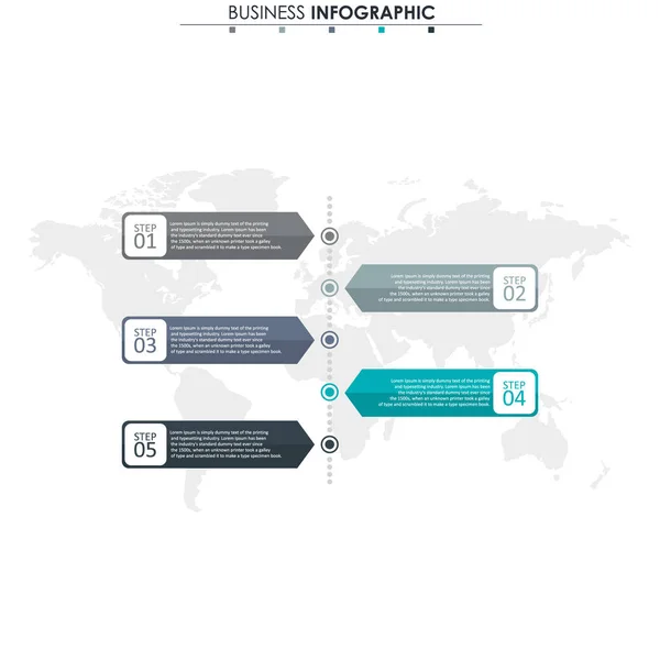 Données commerciales, graphique. Éléments abstraits du graphique, diagramme en 5 étapes, stratégie, options, pièces ou processus. Modèle d'affaires vectoriel pour la présentation. Concept créatif pour infographie . — Image vectorielle