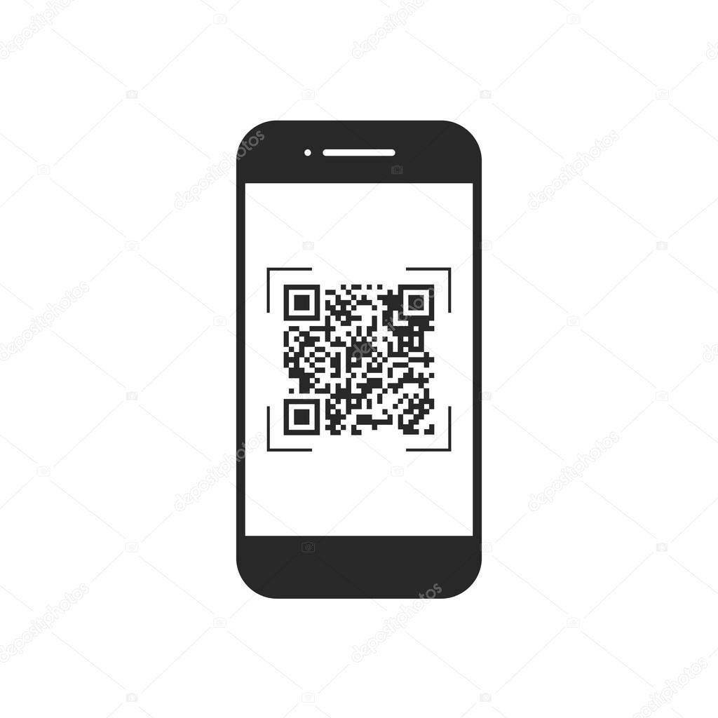 Scan QR code with mobile phone, symbol, app. Electronic , digital technology, barcode. Vector illustration.