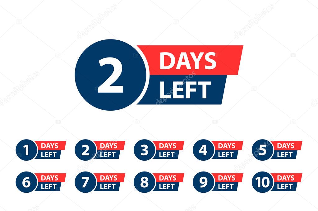 Number 1, 2, 3, 4, 5, 6, 7, 8, 9, 10, of days left to go. Collection badges sale, landing page, banner.