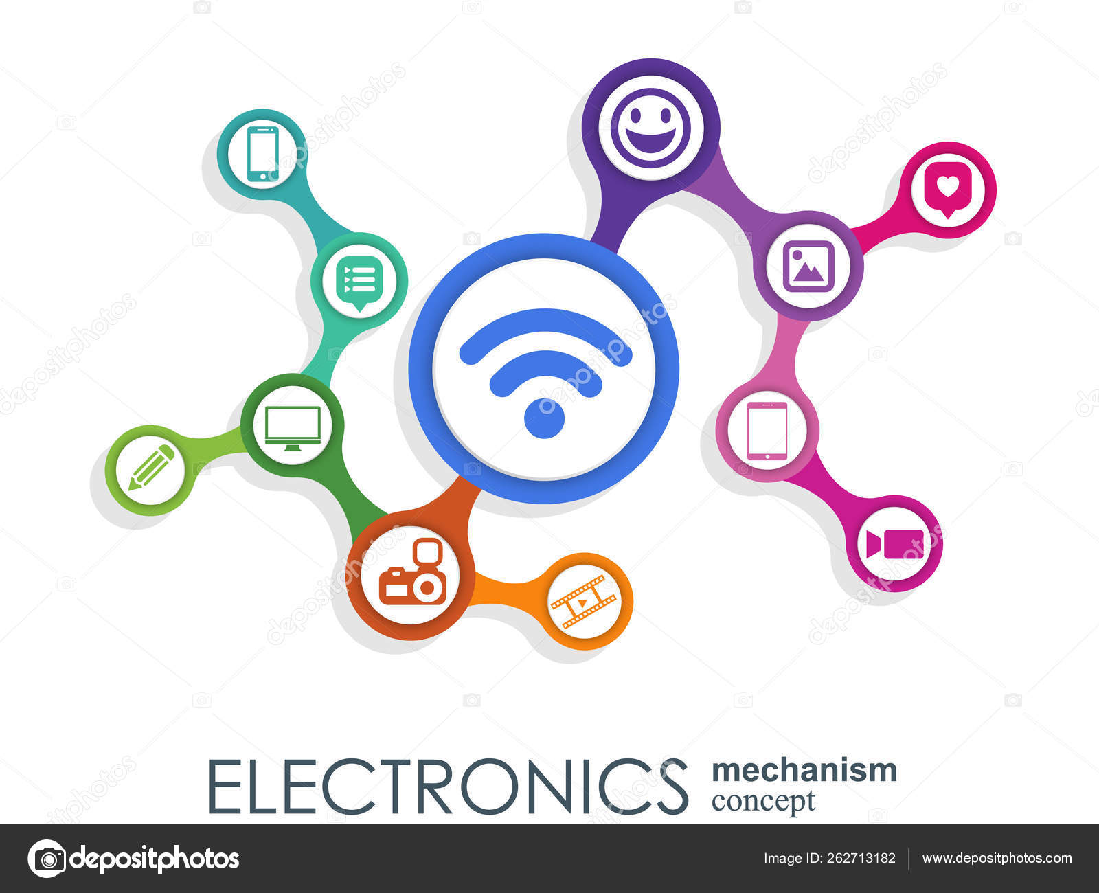 Electronics mechanism. Abstract background with connected gears and ...