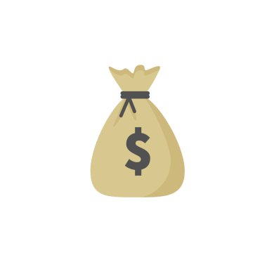 Para çantası vektör simgesi, moneybag ve dolar işareti beyaz arka plan, Vektör illüstrasyon izole.
