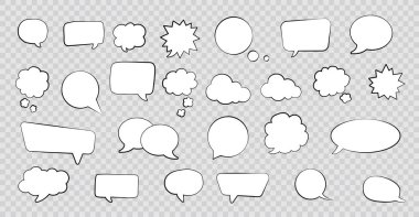 Büyük bir konuşma kabarcığı seti. Retro boş komik kabarcıklar. Etiketler. Vektör Illustration.