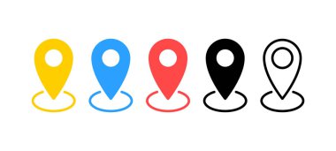 Harita pin simgeleri ayarlanır. Konum işareti. Navigasyon haritası, GPS konsepti. Vektör çizimi.