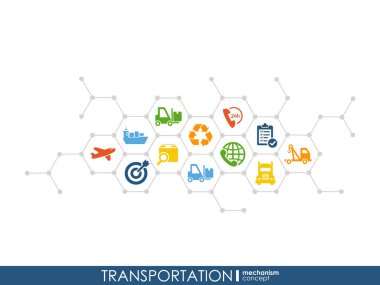 Entegre ulaşım kavramı etkileşim. Grafik tasarım nokta ve çizgi sistem bağlı. Trafik, gezinti servisi için arka plan. Vektör Infograph.