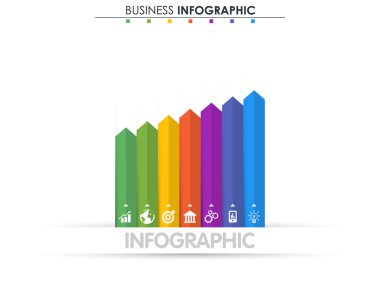 İş verileri. İşlem grafiği. Grafiğin soyut öğeleri, 7 adımlı diyagram, seçenekler, parçalar veya işlemler. Sunu için vektör iş şablonu. Bilgi grafiği için konsept. Vektör