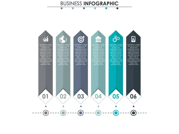 Geschäftsdaten, Grafik. abstrakte Elemente von Graphen, Diagrammen mit 6 Schritten, Strategie, Optionen, Teilen oder Prozessen. Vektor-Geschäftsvorlage für die Präsentation. Kreatives Konzept für Infografik. — Stockvektor