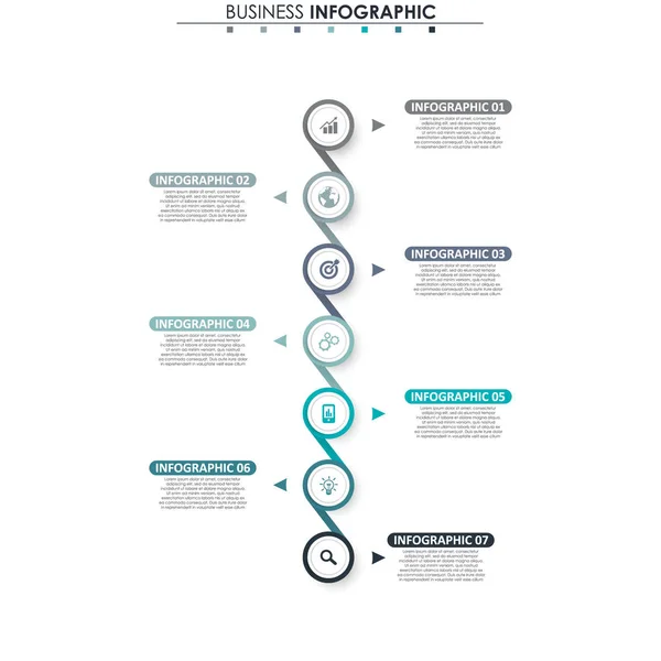 Geschäftsdaten, Grafik. abstrakte Elemente von Graphen, Diagrammen mit 7 Schritten, Strategie, Optionen, Teilen oder Prozessen. Vektor-Geschäftsvorlage für die Präsentation. Kreatives Konzept für Infografik. — Stockvektor