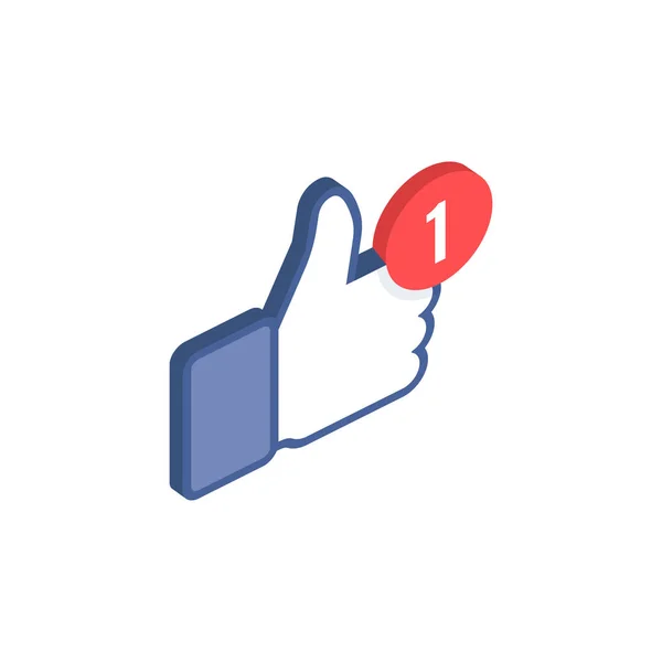 Pulgares hacia arriba como icono isométrico de la red social con nuevo símbolo de número de apreciación. Ilustración de redes sociales vectoriales . — Vector de stock