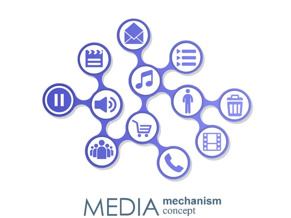 Concept de mécanisme médiatique. Fond abstrait de croissance avec méta-boules intégrées, icône intégrée pour numérique, stratégie, internet, réseau, connexion, communication, technologie, concepts globaux . — Image vectorielle