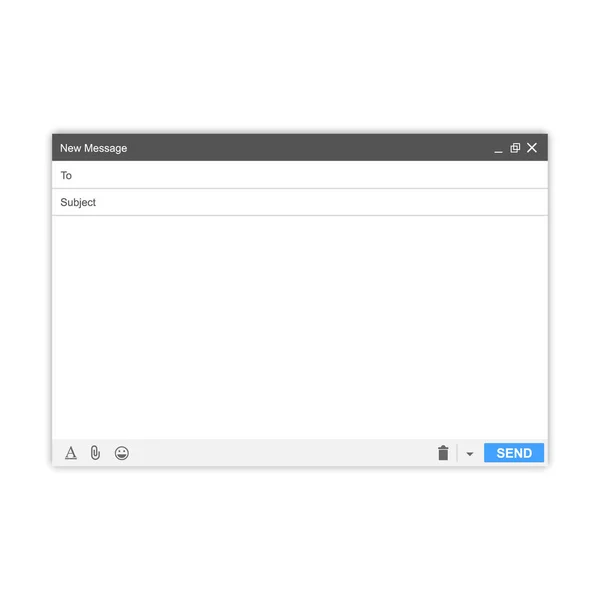 Mensagem de e-mail Janela em branco de E-mail, modelo. E-mail em branco modelo internet mail frame interface para mensagem de correio. Interface de usuário web painel enviar. Ilustração vetorial . — Vetor de Stock