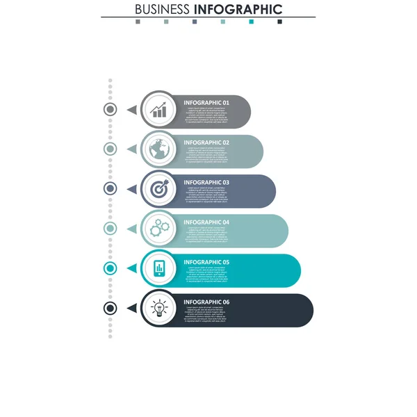 Dane biznesowe, wykres. Abstrakcyjne elementy wykresu, diagram z 6 krokami, strategia, opcje, części lub procesy. Szablon biznesowy Vector do prezentacji. Kreatywna koncepcja infografiki. — Wektor stockowy