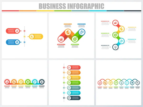 Abstract infographics number options template 3, 4, 5, 6, 7, 8. Vector illustration. Can be used for workflow layout, diagram, strategy business step options, banner and web design set. — Stock Vector