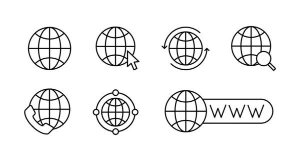 Globe and earth planet web icons in line style. Navigational Equipment, Planet Earth, Airplane, Map. Vector illustration. — Stock Vector