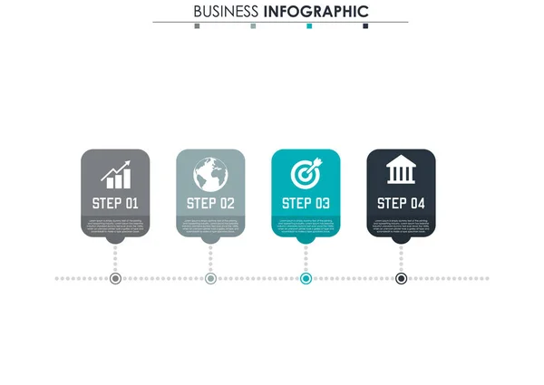 Données commerciales, graphique. Éléments abstraits du graphique, diagramme avec 4 étapes, stratégie, options, pièces ou processus. Modèle d'affaires vectoriel pour la présentation. Concept créatif pour infographie . — Image vectorielle