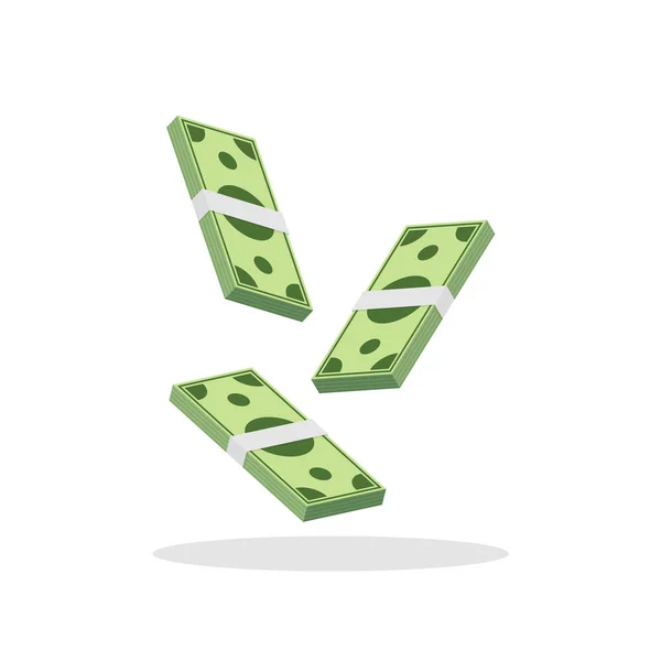 Platt stil flygande pengar. Dollarn fallande vektor illustration. — Stock vektor