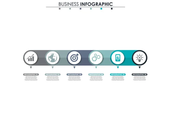 Affärsdata, diagram. Abstrakta element av graf, diagram med 6 steg, strategi, alternativ, delar eller processer. Vektor affärs mall för presentation. Kreativt koncept för infografik. — Stock vektor