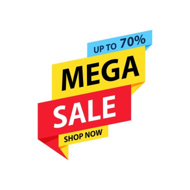Satış etiketi. Özel teklif, büyük satış, indirim, en iyi fiyat, mega satış afiş. Alışveriş veya online alışveriş. Etiket, rozet, kupon, mağaza. Vektör İllüstrasyonu.