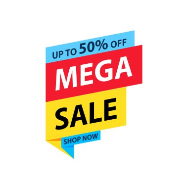 Satış etiketi. Özel teklif, büyük satış, indirim, en iyi fiyat, mega satış afiş. Alışveriş veya online alışveriş. Etiket, rozet, kupon, mağaza. Vektör İllüstrasyonu.