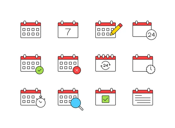 Conjunto de iconos del calendario. Tiempo y estaciones. Día, semana, meses, año. Ilustración vectorial . — Vector de stock