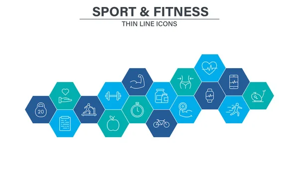 Satz von Sport-und Fitness-Web-Symbole im Einklang mit Stil. Fußball, Ernährung, Training, Teamwork. Vektorillustration. — Stockvektor