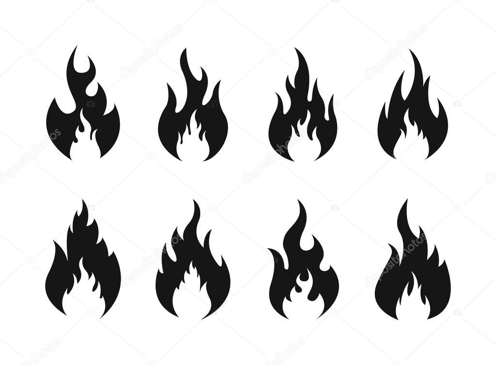 Set of Fire flames icons. Fire silhouette. Vector illustration