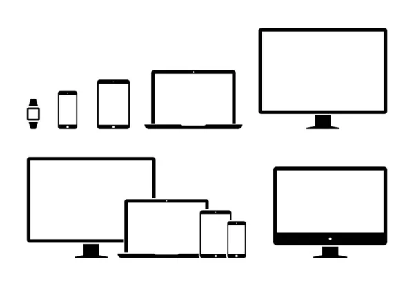 Dispositivi elettronici, modello vettoriale di web design con laptop, tablet, smartphone, computer. Design piatto, illustrazione vettoriale su sfondo . — Foto Stock